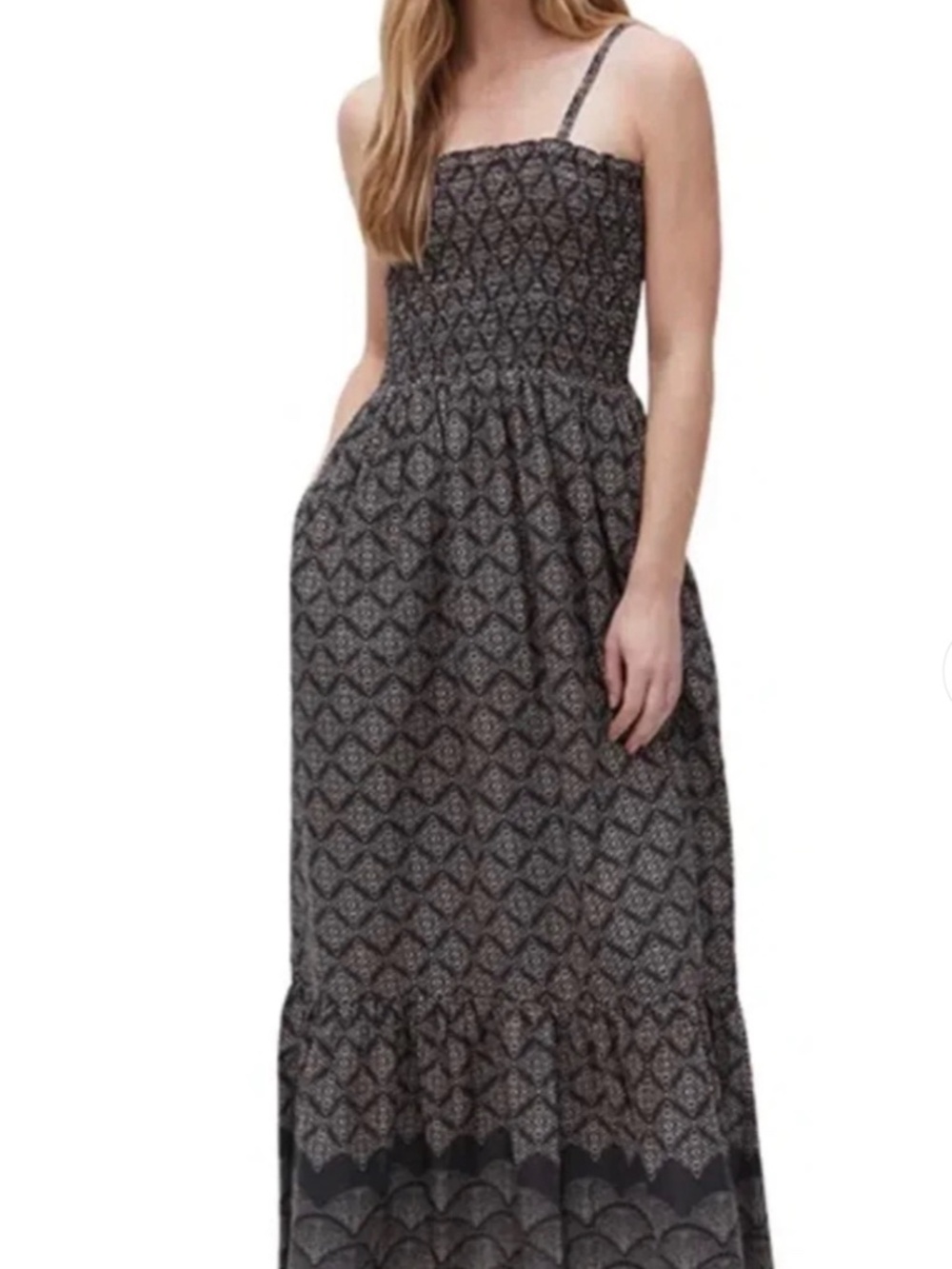 Michael Stars Alejandra Smocked Maxi Dress In Black Combo